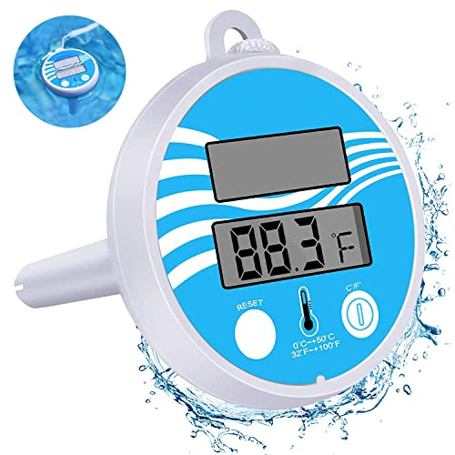 Termómetro Piscina Flotante, Solar Termómetro Digital Piscina con Cuerda Gran Pantalla LCD para Piscinas Interiores y Exteriores, Spas, Baños de Hielo y Jacuzzis