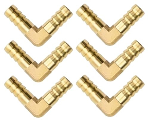 EaseSunny 6 accesorios de manguera de latón de 10 mm, conectores de púas en forma de L de 90 grados para sistemas de tuberías flexibles de aire, agua, aceite, gas, líquido