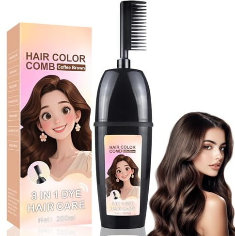 3 in 1 Haarfarbe, 200ml Pflanzenhaarfarbe mit Bürste, Tragbar Tönung Haare Balsam, Haartönung Haarfärbemittel, Glossing und Nährt das Haar, für Reisen Flugzeug, für Häufige Haarfärber (Kaffeebraun)
