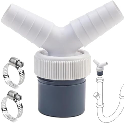 Jiavlyx Abfluss Adapter, Universeller Doppelanschluss | einem Rohrauslass von 40 mm Durchmesser und einem Einlass von 18-24 mm Durchmesser, ausgestattet mit 2 Schlauchschellen