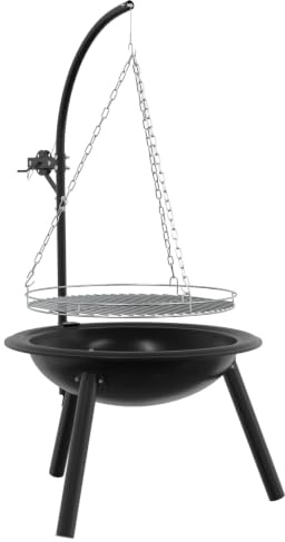vidaXL Braciere con griglia di cottura regolabile diametro 55,5 x 107,5 cm Acciaio, camino rotondo moderno, griglia refrattaria, barbecue esterno, griglia a carbone con griglia di cottura