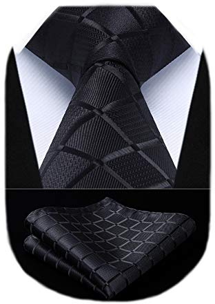 HISDERN Herren Krawatte mit Einstecktuch Karierte Formelle Klassische Hochzeit Herrenkrawatte und Taschentuch Set für Männer