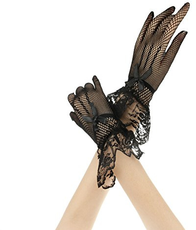 Gants de Mariage Courtes en Satin Accessoires Robe Mariage Mitaines Mariée Soirée Fête Sexy Wedding Golves de Dentelle Elégant avez N½uds Papillon pour Femmes Dames, #2noir, Taille unique