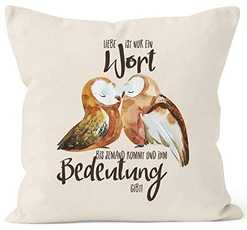 MoonWorks® Kissen-Bezug Liebe ist nur EIN Wort Eule Liebe Spruch Kissen-Hülle Deko-Kissen Baumwolle Natur Unisize