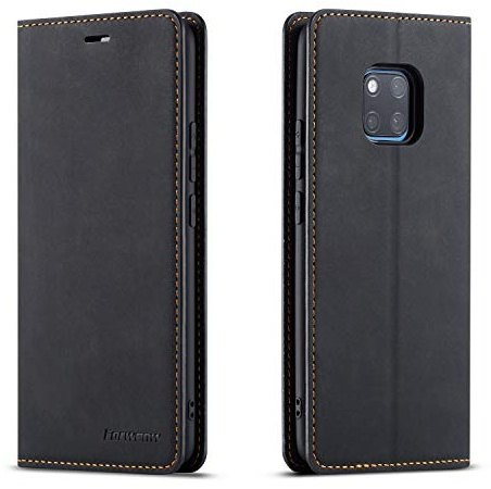 QLTYPRI Hülle für Huawei Mate 20 Pro, Premium Dünne Ledertasche Handyhülle mit Kartenfach Ständer Flip Schutzhülle Kompatibel mit Huawei Mate 20 Pro - Schwarz