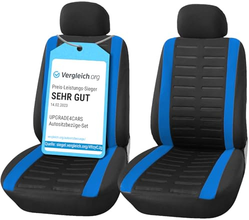 Upgrade4cars Car Seat Covers Front Pair Black Blue | Universal Cover Set for Driver and Passenger Seats + Headrest | Interior Accessories for Women and Men