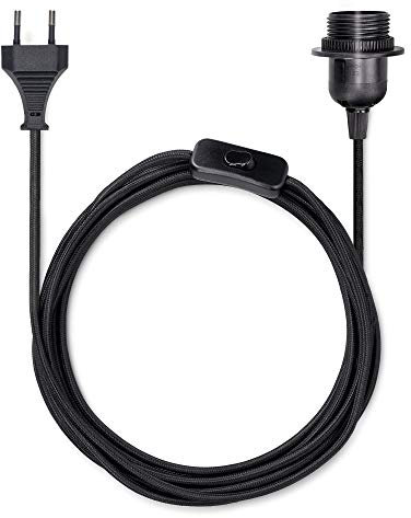 kwmobile E27 Lampenfassung mit Schalter - 3,5m Textilkabel - E 27 Fassung Netzkabel mit Schraubring Schalter - Lampenaufhängung Lampenkabel Schwarz