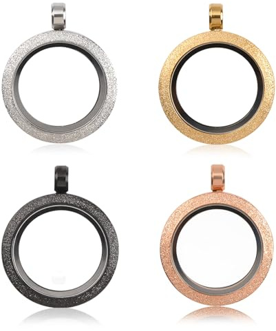 WANDIC Foto-Charms, 4 Stück, matt, Edelstahl, rund, Erinnerungs-Medaillon, Anhänger, Brautschmuck, Hochzeitsstrauß, Charms für Foto oder Hochzeit, 25 mm