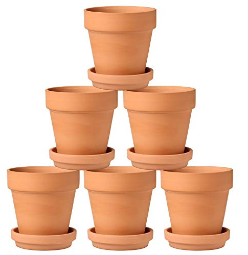 Briful 6 Stück Kleine Terrakotta Pflanztöpfe 10 x 10 cm Blumentöpfe Tontöpfe mit Untersetzer und Abflussloch Sukkulenten Töpfe Kräutertopf ideal für Pflanzen Basteln Hochzeitsgeschenk