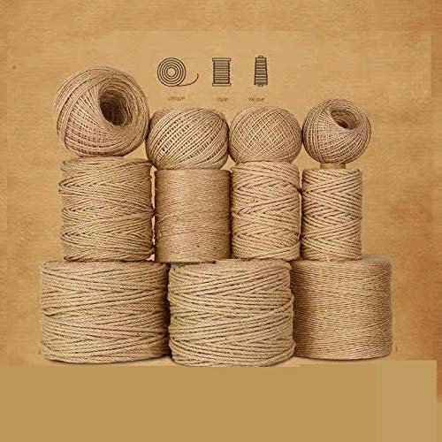 WWQQ 5/6/8/10/12mm Dicker Hanfseil Jute Seil Garten Bindfäden, 500/200/300/100mJute-Schnur Jutekordel, Garten Kordel, NatüRlicher Dekokordel Schnur Für Handwerk, Cat Scratch Post, Bündelung