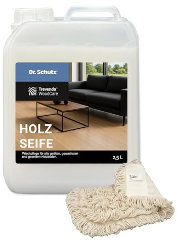 Dr. Schutz Holzseife by Trevendo Woodcare - natürliche Holzpflege für geölte, gewachste & seifenbehandelte Holzoberflächen | pflegend & rückfettend | Made in Germany (2,5 Liter) - inkl. Wischmopp