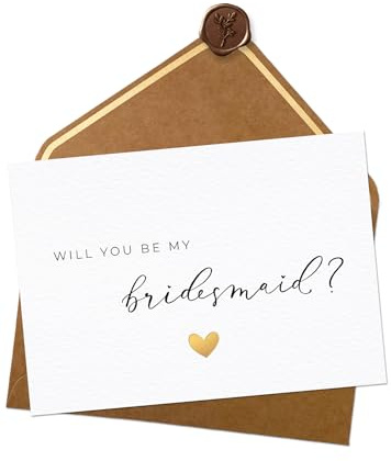 JoliCoon Will You Be My Bridesmaid Card, with envelope and wax seal, Luxury | 350gsm textured designer paper, rose-gold foil finish, premium envelope, self-adhesive wax seal, space for a message