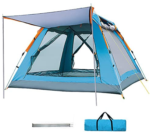WHYUNM26 Automatisches Speed-Open-Zelt für 3–4 Personen, Familienkabinenzelte, 2 Türen und 2 Fenster mit Mesh, Wasserdichtes Outdoor-Campingzubehör,Blue