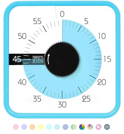 TWENTY5 SEVEN Countdown Timer 7.5 inch; 60 Minute 1 Hour Visual Timer – Classroom Teaching Tool Office Meeting, Mechanical Countdown Clock for Kids Exam Time Management Magnetic, Sky Blue