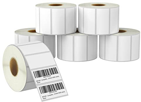 BETCKEY - 57mm x 25mm(2.25 in x 1 in) File Folder & Multipurpose Thermal Labels, 1500 Perforated Stickers per Roll Compatible with Zebra & More Printers [6 Roll/9000 Labels]