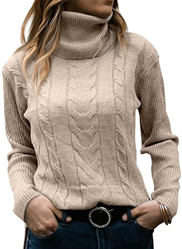 GeGekoko Pullover Damen Rollkragenshirt Cable Knit Elegant Langarm Tops Lose Grobstrick Casual Weich Jumper Sweater