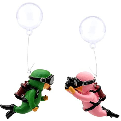 NCOALE Aquarium Deko, 2 Stück Schwimmende Taucher Aquarium Dekoration Harz Aquarium Zubehoer Landschaftszubehör, für Aquarien Zuhause Büro (Grün, Rosa)