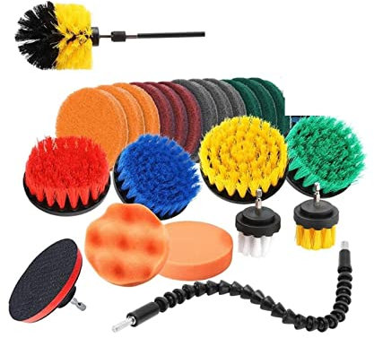 TMPTY Bürstenset for Bohrmaschine, Power-Reinigungs-Schrubbbürste mit langem Aufsatz, Staubreinigungswerkzeuge for Badezimmer, Küche, Dusche, Fliesen, Automobil, 24 Stück