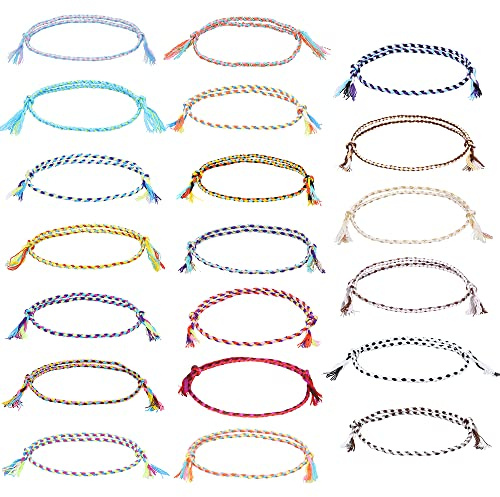 Pamtns 20 Stück Freundschafts Armband Geflochten Verstellbar Gewebt Freundschaftsbänder Multicolor Woven Dünn Saiten Handgefertigt Gewebte Armbänder Wickelarmband Textilband Geburtstag Geschenk