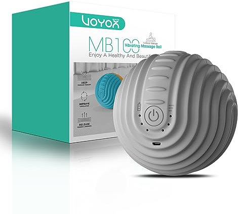 VOYOR-HEALTH Bola de Masaje Vibratoria Eléctrica para Relajación Muscular, Alivio del Dolor Físico, Pelota de Masaje de Yoga de Tejido Profundo Recargable, 4 Modos de Frecuencia Alta/Baja MB100, Gris