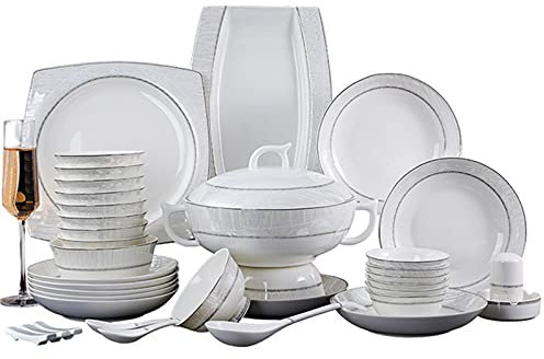 Juego de vajilla de Porcelana Blanca lechosa Juego de vajilla combinada de Simplicidad para el hogar Juego de Cuencos Platos de Postre Platos de Sopa Platos de Cena Juego de 58 Piezas