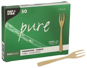 Papstar Fingerfood-Gabeln Pure, 95 mm, Natur aus Bambus, biologisch abbaubar und kompostierbar, 1 Stück (88978) Marke: