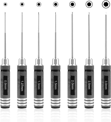 Gruiqrd Sechskant Schraubendreher Satz, 7 teilig RC Werkzeug Innensechskant Schraubenzieher Handwerkzeug für Modellbau Auto Boot Quadcopter (0,9mm, 1,27mm, 1,3mm, 1,5mm, 2mm, 2,5mm, 3,0mm)