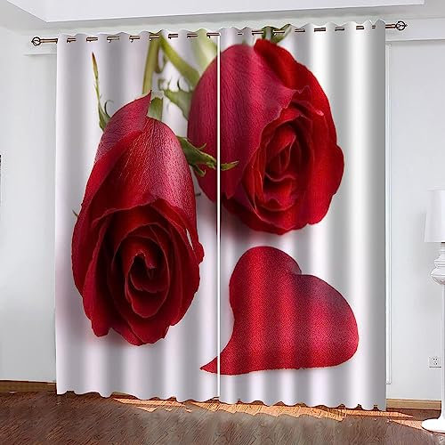 Vorhang Blickdicht Gardinen Mit Ösen - 2 Stücke Verdunklungsvorhänge 3D Rote Rosen Muster Thermovorhang Für Kinderzimmer Wohnzimmer Schlafzimmer Weihnachtsgardinen-6F7A1U0H5W0