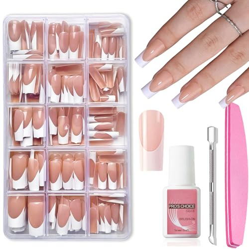 French False Nails Kit - 240Pcs Coffin Style Glossy Full Cover Press on Nails - 15 Sizes - Ballerina Design Gift for Women & Girls