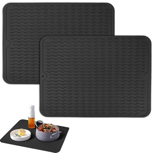 zrfgbxim 2 Pz Tappetino Scolapiatti in Silicone, Tappetino Lavello Cucina, Sgocciolatoio per Lavello, Tappetino Sgocciola Piatti da Lavandino Antiscivolo per Lavello Tovaglietta, 40 x 30 cm(Nero)