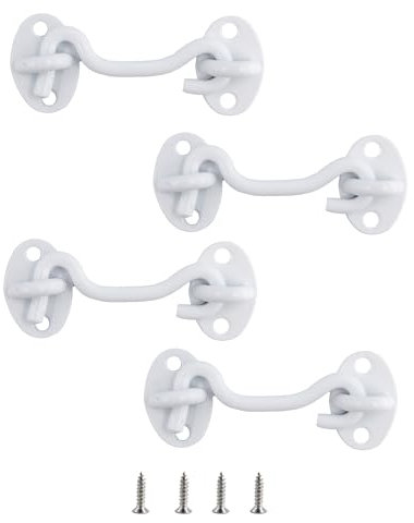 bociloy 4 Stück 7,6 cm Haken und Ösenriegel, weißer Edelstahl, Scheunentürriegel, Kabinentor, Tür, Drehgelenk, Fenster, Knüpfhaken mit Befestigungsschrauben