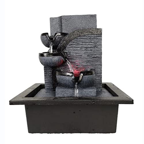 Loobiiny Zimmerbrunnen Wasserfall Tischbrunnen mit LED Beleuchtung Tischdeko Steinoptik Natur Treppe Springbrunnen mit Pumpe Kunstharz Feng Shui Deko Wohnzimmer Büro