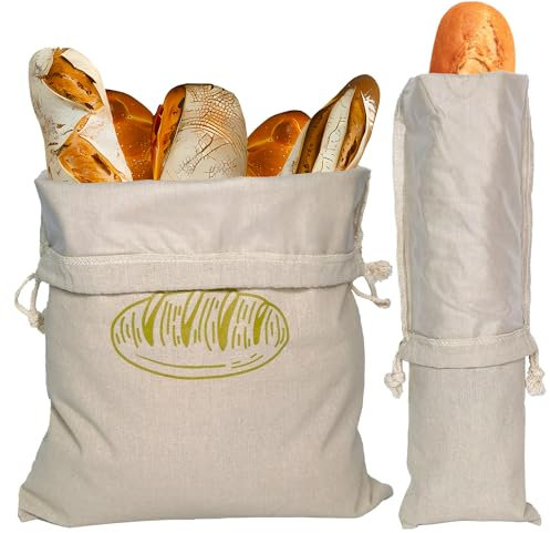 SEABABOO Sacchetto Di Lino Per Il Pane 34X44Cm e Sacchetto Di Pane Lungo 15X66Cm Sacchetto Di Pane Premium Sacco Di Pane Con Rivestimento In Plastica Sacchetti Riutilizzabili per Il Pane Conservazione
