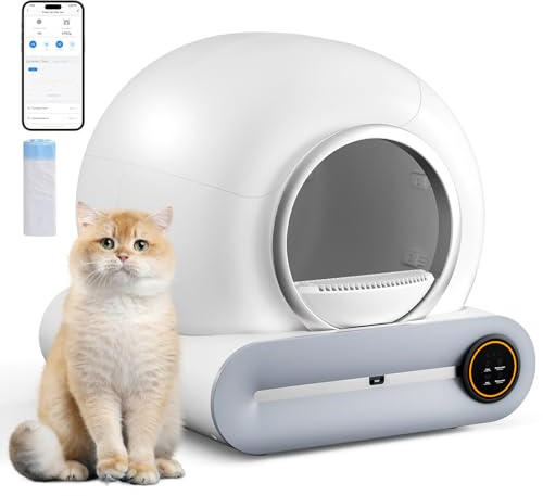 The Fellie Self Cleaning Cat Litter Tray, App Control&Easy Clean, Automatic Robot Tray with Odor Control, Extra Large Litter Box for Multi-Cats, Safety Sensors, with 1 Roll Garbage Bags