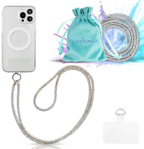 Luccicanza Cordino per Cellulare con Brillantini Lunghezza 130 Cm Accessorio Cellulare Scintillante. Porta Cellulare Da Collo Idea Regalo Donna per Natale, Compleanno, San Valentino