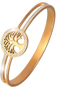 JJDreams Bracelet luxueux en forme d'arbre de vie, bracelet clouté en strass, bracelet ouvert minimaliste, accessoire de mode,or