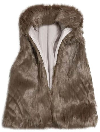 HAOLEI Chaleco Pelo Mujer, Moda Chaleco Peludo Sintético Color Sólido Cuello de Piel Abrigo Grueso y Cálido Sin Manga Chaqueta Invierno