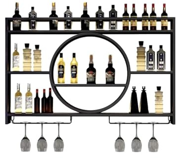 Awoyep Weinregal Metall Schwarz Wand Bar Regal Hängend 140 * 15 * 80cm | Wandbar Wine Rack 7-30 Flaschen mit Glashalter Barregal Wand Deko Vintage Weinständer Schnapsregal für Küche Restaurant Home