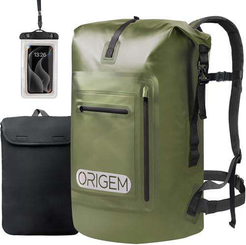 Origem Mochila impermeable, 35L/55L/85L rolltop waterproof backpack; bolsa estanca con inserción para ordenador & Espalda y tirantes acolchados para kayak, pesca, rafting, buceo o uso diario.