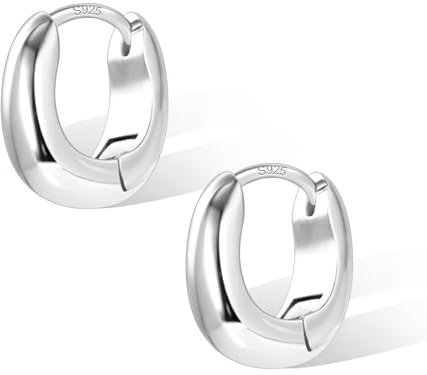 Silver 925 Hoop Örhängen Små örhängen Dam, ASH'S CHOICE Silver 925 Örhängen Oval Hoop Örhängen Chunky Tjock Ljus Bred Stora Brosk Huggie Hoop Örhängen Small Mini Hoop Örhängen 16mm Dam