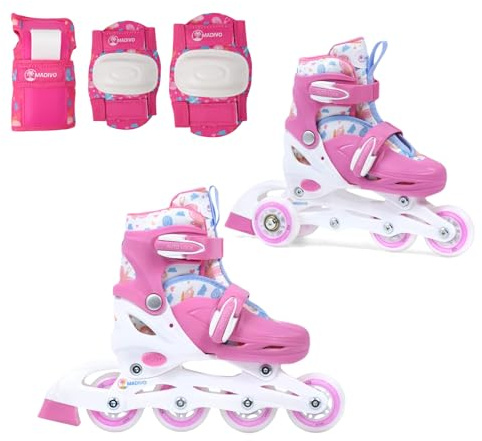 Madivo Cottoncandy Kinder Mädchen Set 2in1 Inliner/Triskates VERSTELLBAR | ABEC-5 Rollschuhe mit Schoner | Inlineskates umbaubar zu Rollschuhe | Weiß/Rosa | Größen: 26-29, 30-33, 34-37