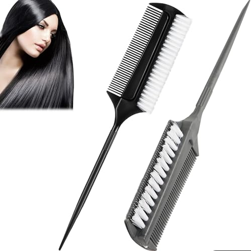 Lonwiner Juego de 2 Cepillos Alisadores para Cola de Caballo,Kit Peine Peinar Cabello,Cepillo para Peinar y Dar Forma, Peines de Peluqueria Profesional, Peine de Cola con Punta,Negro Gri