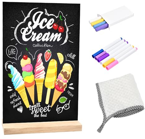 NACHLYNN Small Chalkboard Signs with Wood Base Stand Double Sided Chalk Board Sign Message Board for Tables Decorations Home Party Kitchen Wedding (5.1 x 7.9 in)