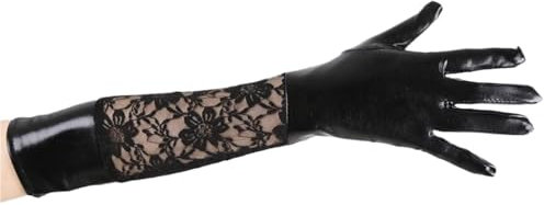 Lederhandschuhe Für Frauen Damen-Lederhandschuhe, lange Damenhandschuhe, 1 Paar, Spitze, lange Kunstlederhandschuhe, schwarze Damen-Performance-Party-Spitzenhandschuhe Kaschmir-Lederhandschuhe Für Fra
