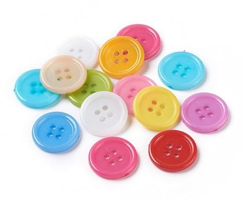 30 hochwertige Kunststoffknöpfe 20mm (2cm) bunt rund im zufälligen farblichen Mix Vierlochknöpfe a 1mm je Loch - 4-Loch-Knöpfe zum basteln nähen annähen Bastelknöpfe