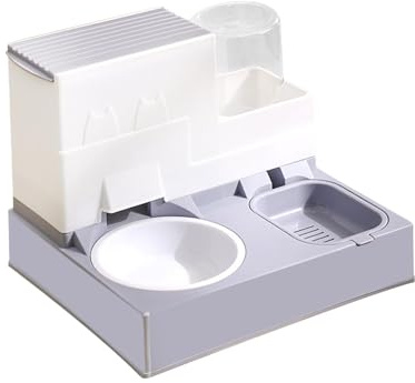 Duiaynke Automatischer Katzen-Futterspender, Katzennapf und Wasser-Futterspender, 2-in-1 Futternapf, leicht zu reinigen, für Kaninchen, Katzen, Hunde, kleine Tiere, Welpen, Grau