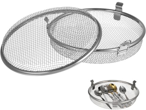 Stainless Steel Dishwasher Basket Utensil Storage Holder for Bakeware | Water Draining Design, High Temperature Resistance, Silver Coating, Accessory for Kitchen Dishwasher Organisation