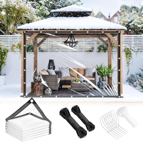 Clear Tarp 6x10ft with Grommets 14Mil Clear Tarps Heavy Duty Waterproof Dustproof Windproof Tear Resistant PVC Vinyl Reinforced Edges for Greenhouse, Patio, Garden, Pavilion, Chicken, Porch, Outdoor