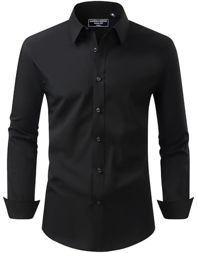 Alimens & Gentle Mens Shirts Stain Shield Regular Fit Long Sleeve Wrinkle Free Button Down Dress Shirts Black
