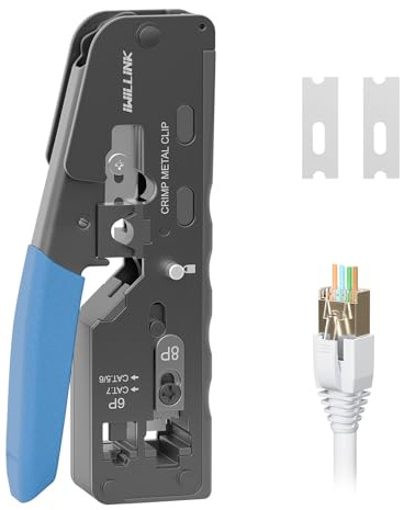 iwillink RJ45 Crimper Tool, Pass Through Ethernet Crimping Tool | Crimp Tool for Cat5/Cat6/Cat7 Connector, Support Stripping & Cutting, Modular Plug Crimper (End Pass-Thru Compatible)